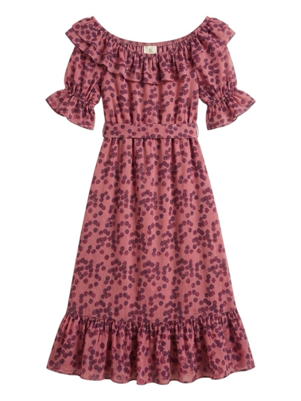 Juicy Couture Rose Pink Floral Off-Shoulder Ruffle Midi Dress - Picture 2 of 4